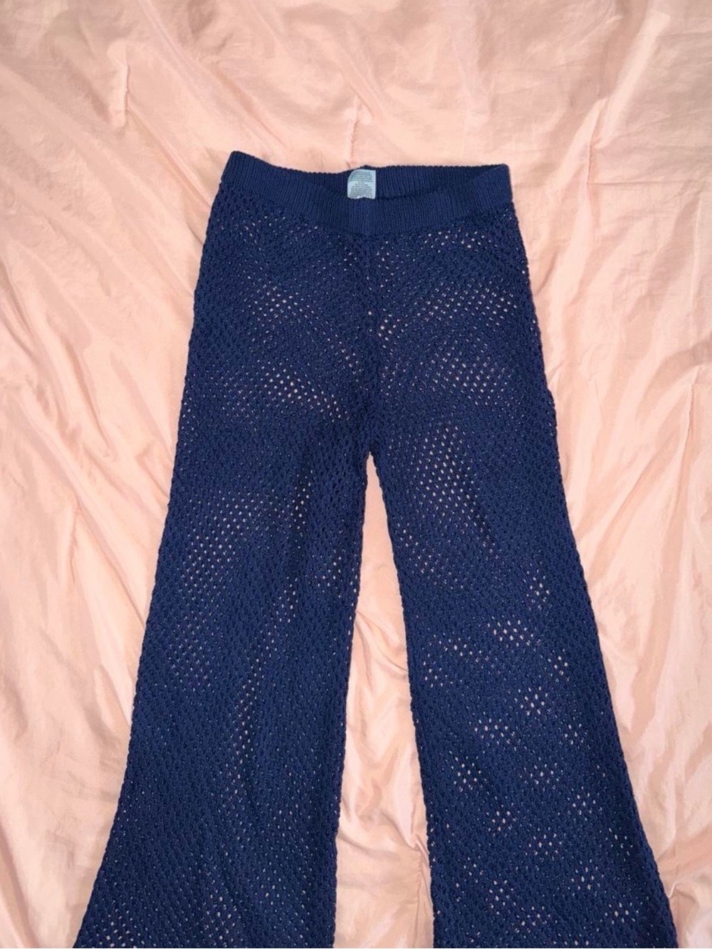 Women's French Navy Beachside Linen Crochet Pant L - Picture 2 of 2